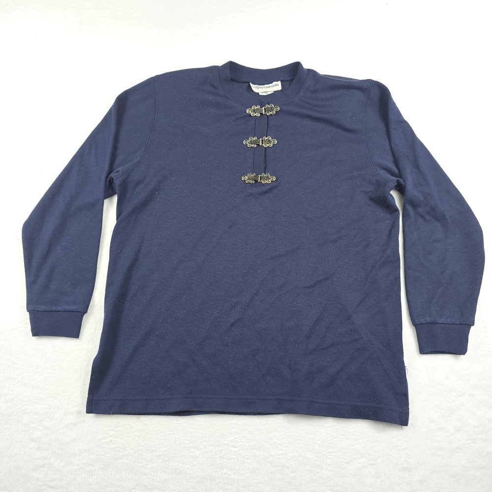 Cathy Daniels Women’s Size Medium Navy Tunic Top Silver Wind Slide Buckles